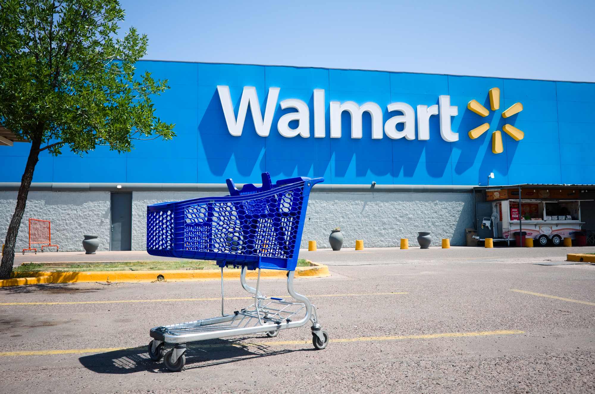 A shopping cart outside a Walmart store