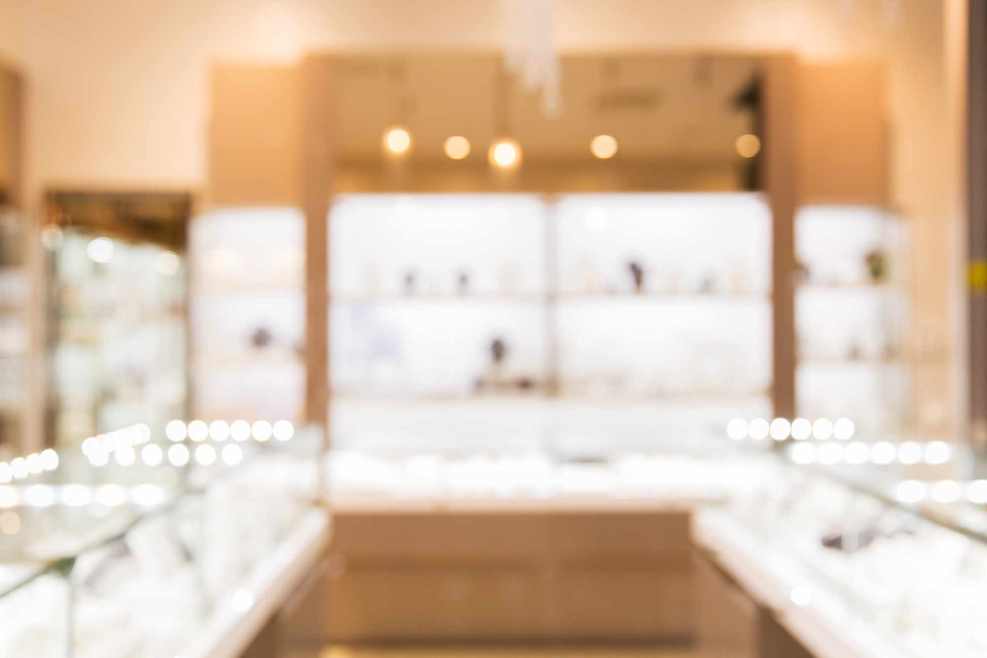 A blurred photo of an empty jewellery store