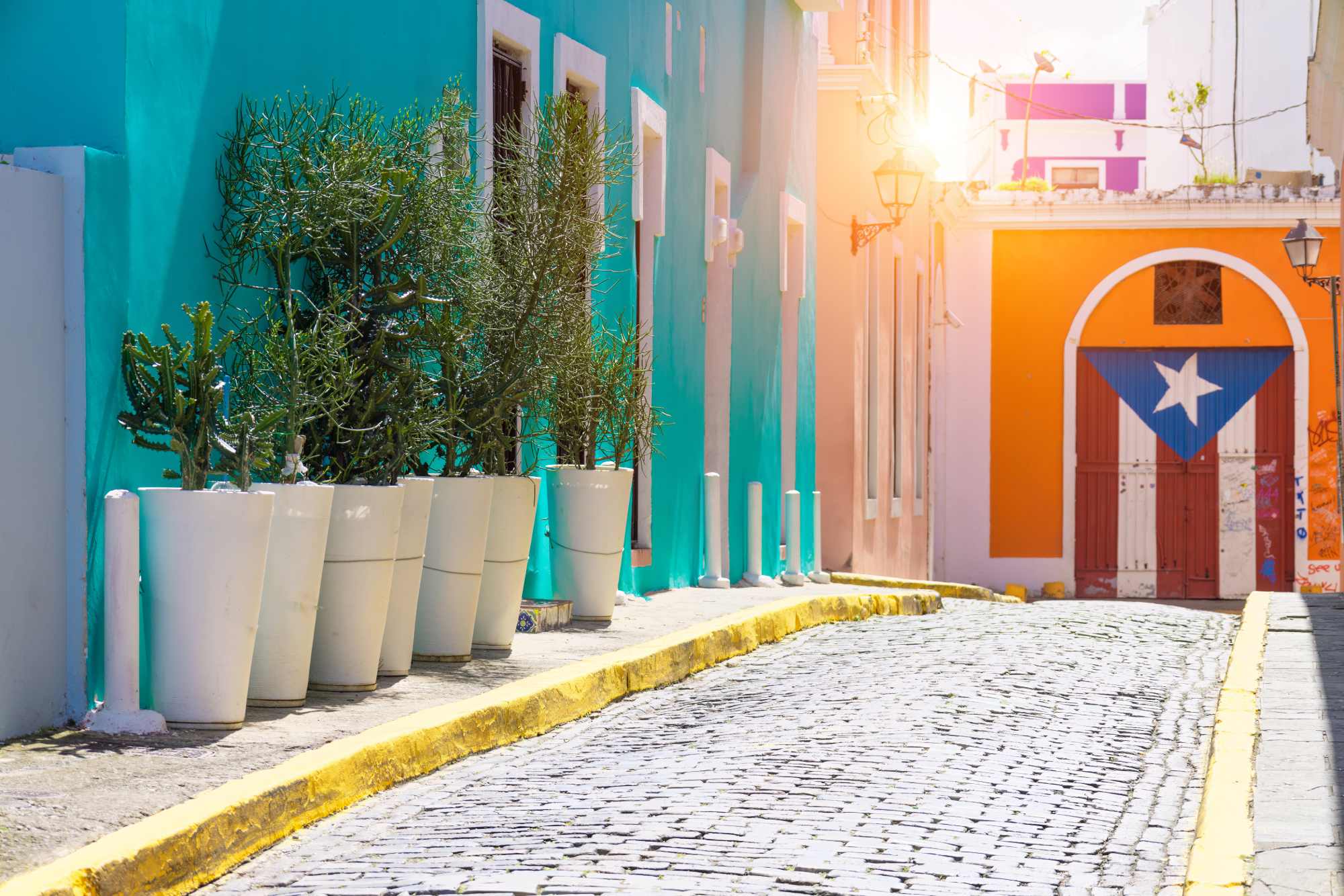 Puerto Rico colorful colonial architecture in historic city center