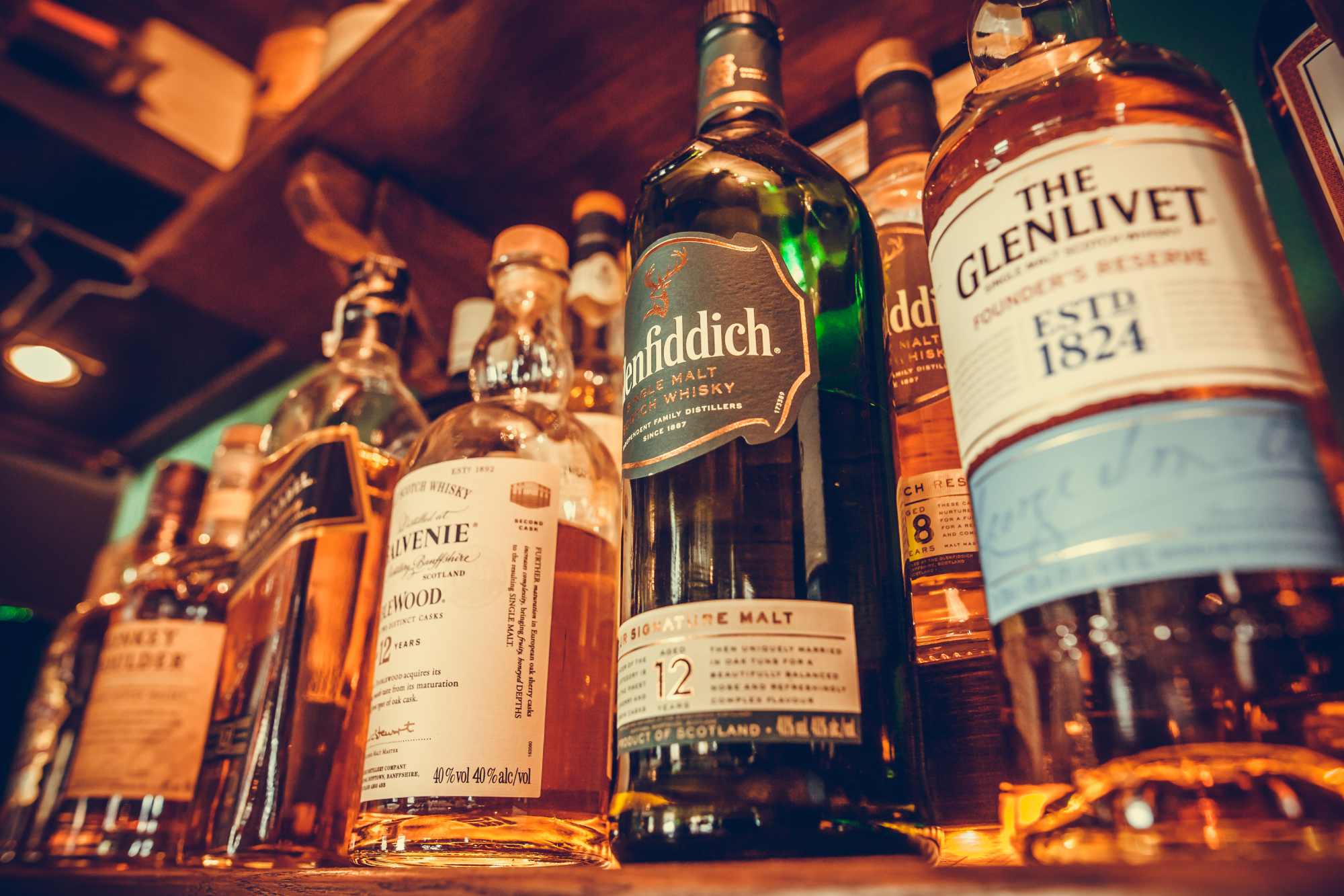 Scotch whisky bottles on a shelf