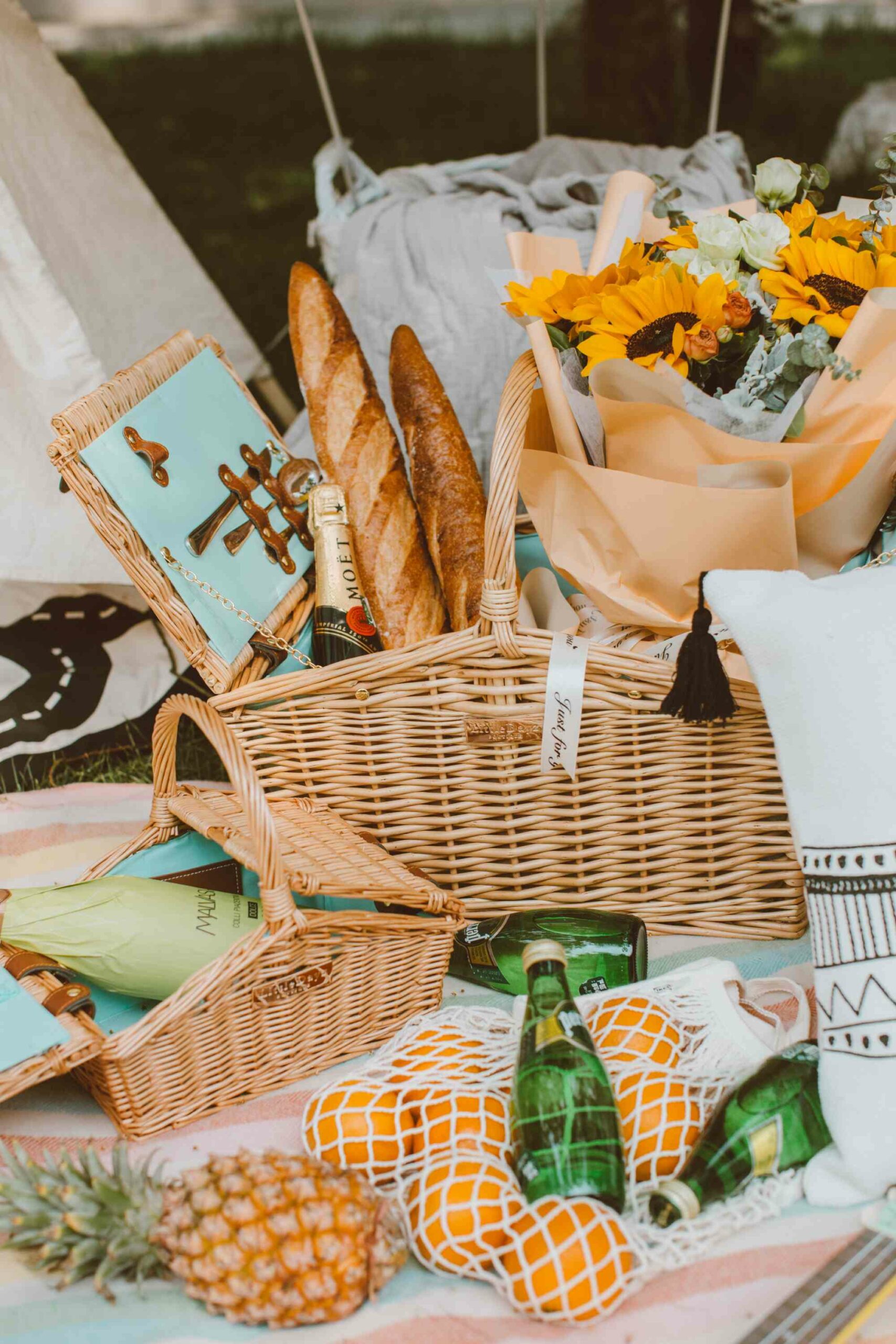 French gift basket with French products, including champagne